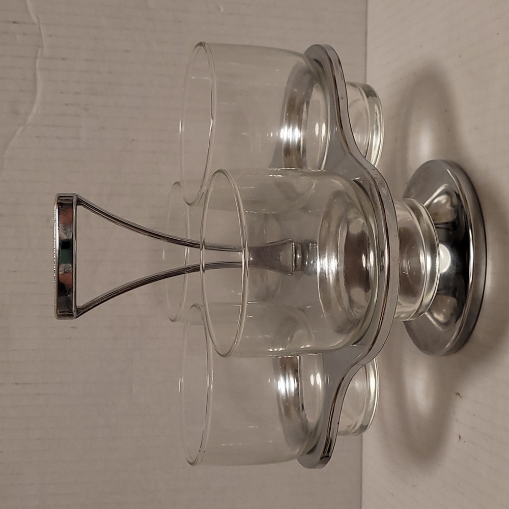 Vintage Condiment Server Lazy Susan with Wood Base